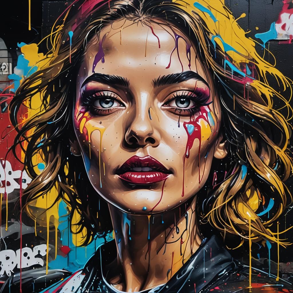 Vibrant Graffiti Art of a Young Woman