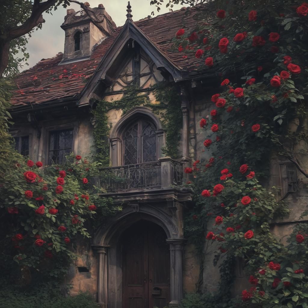 Gothic Manor House in Oil Painting Style