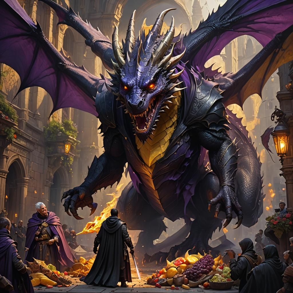 Dark Fantasy Dragon Devouring a Cloaked Figure