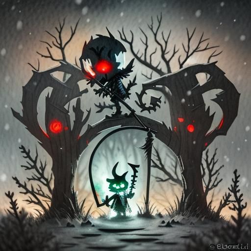 Winter's Lonely Reaper in Watercolor