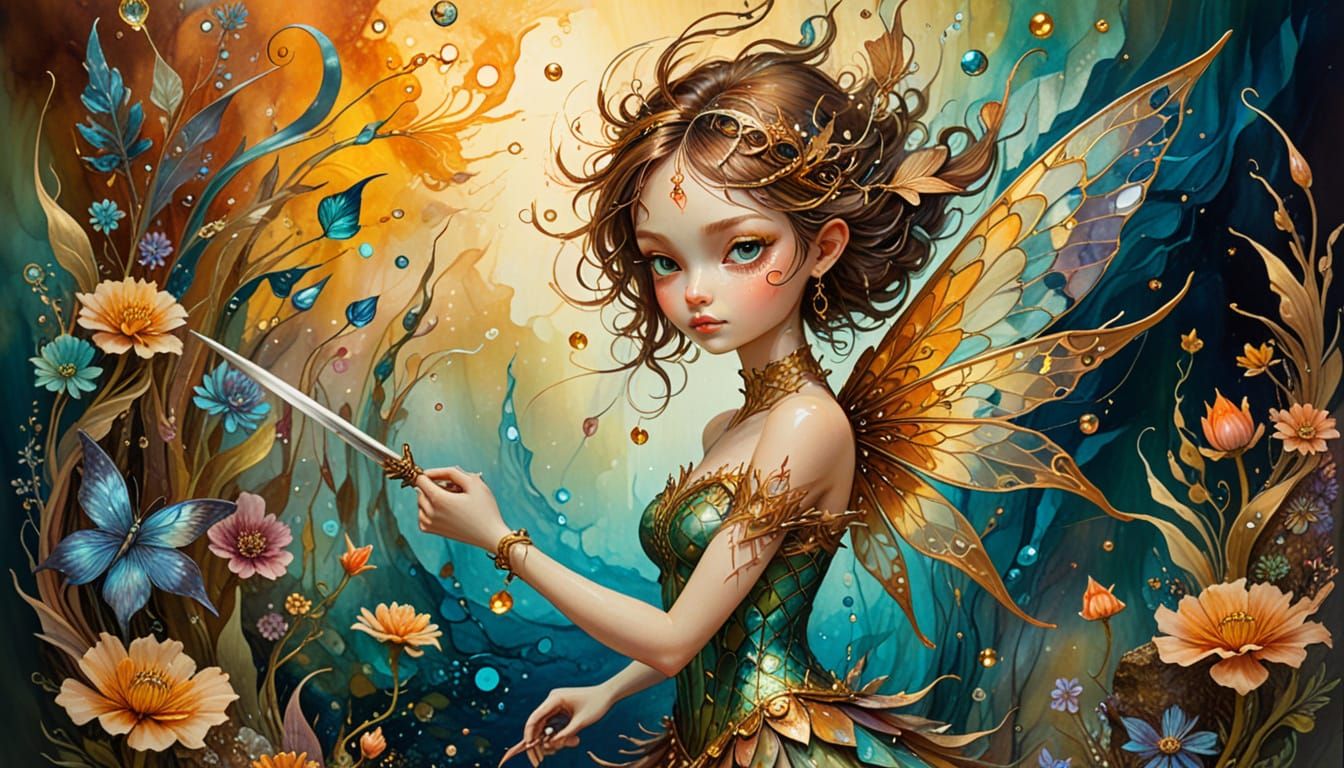 Surreal Fairy with Fins and Sword