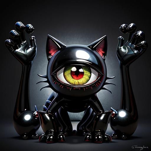 Creepy Latex Cats with Human Hands, 3D Render