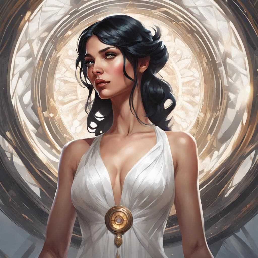 Hypnotic Portrait of Woman in White Dress