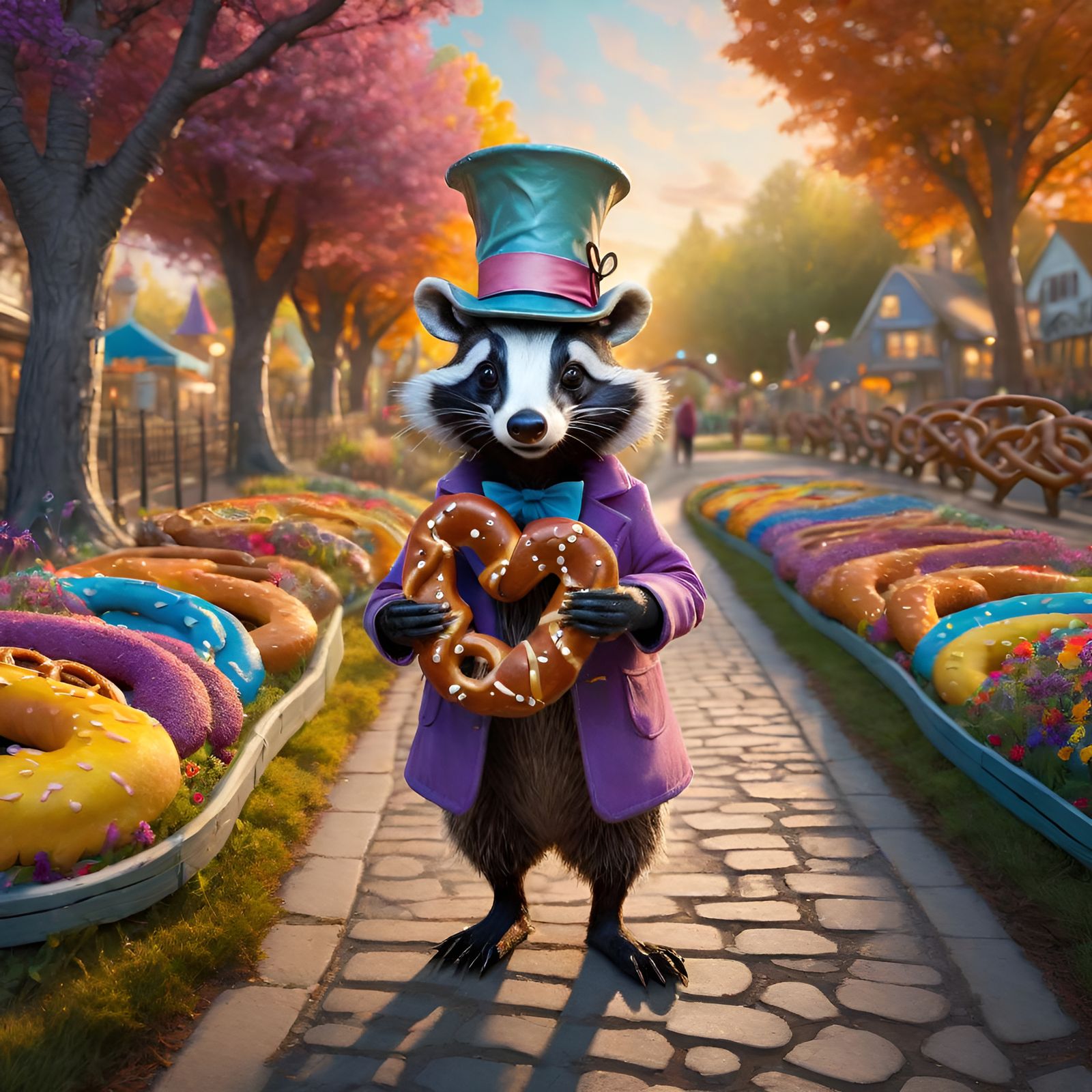 Pretzel Badger in Wonderland, Hyperrealistic Digital Art