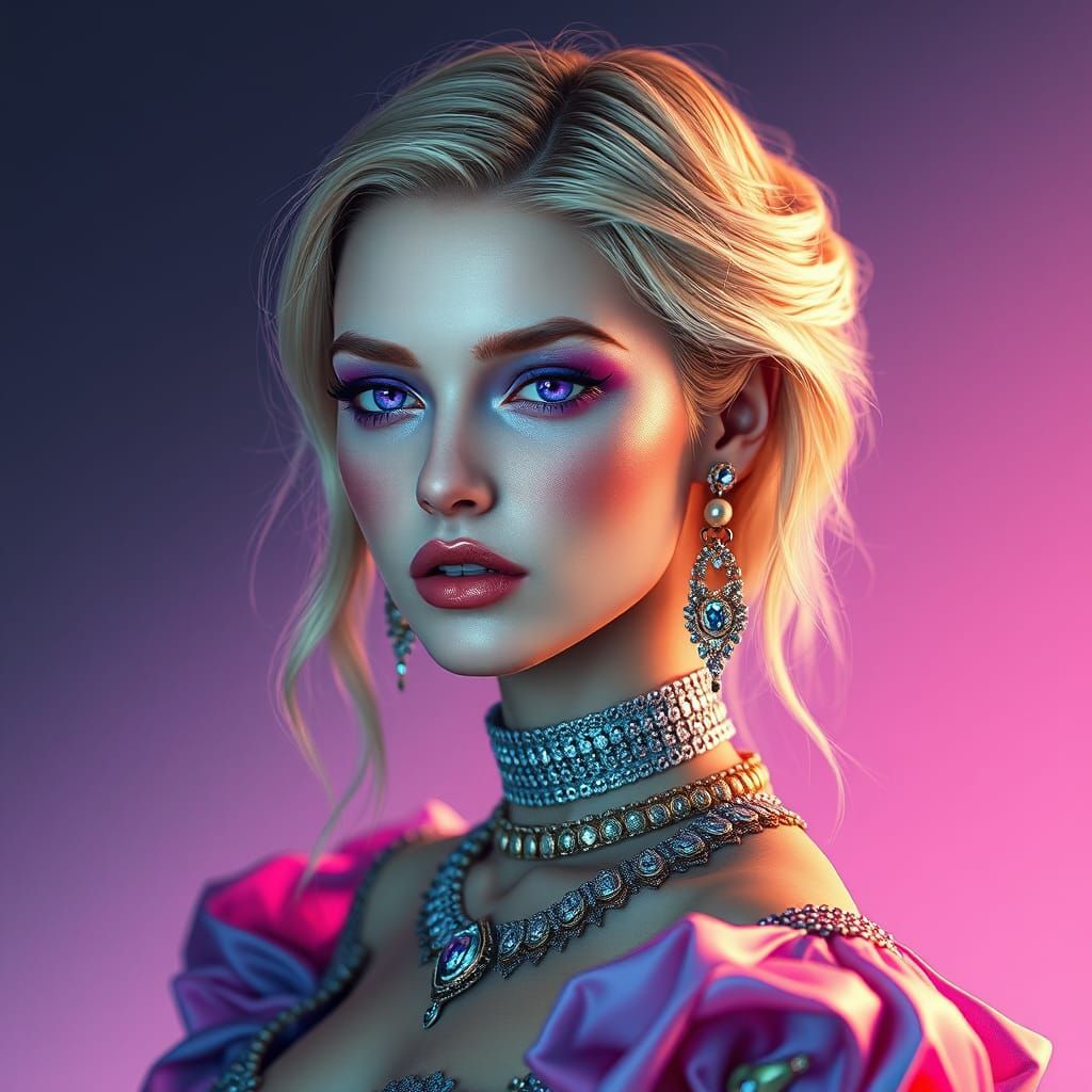 Hyperrealistic Portrait of a Captivating Blonde Woman in Fut...