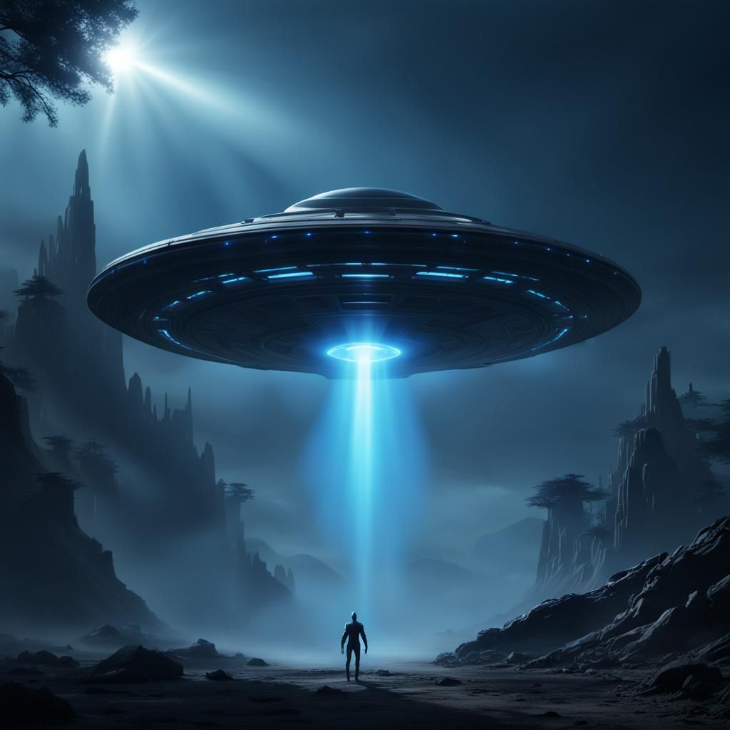 Alien UFO Abduction with Blue Light Beam