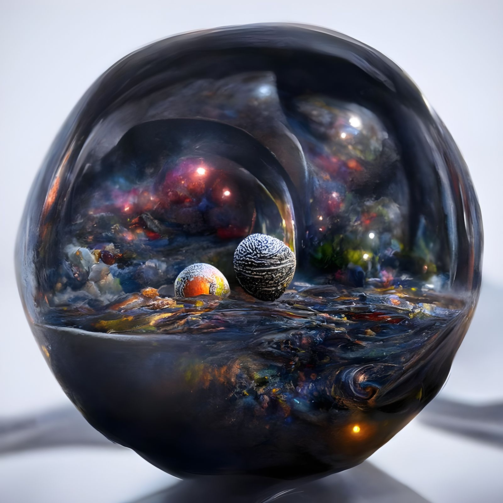 Cosmic Sphere with Planets and Galaxies: Surreal Digital Art
