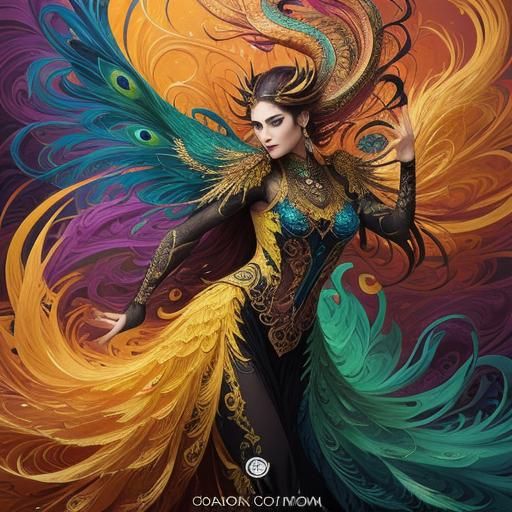 Dragon Peacock Woman in Abstract Expressionism Style