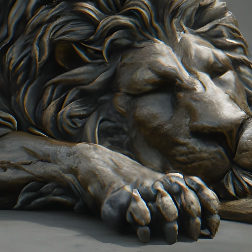Detailed Bronze Sculpture of Sleeping Lion
