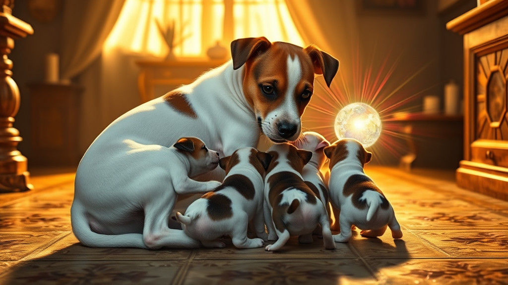 Jack Russell Terrier and Puppies with Glowing Orb