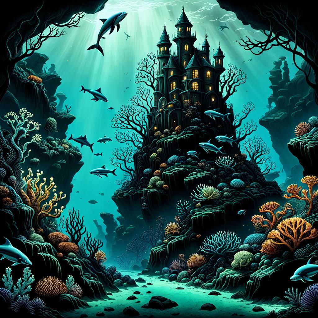 Enchanted Underwater Landscape with Marine Life