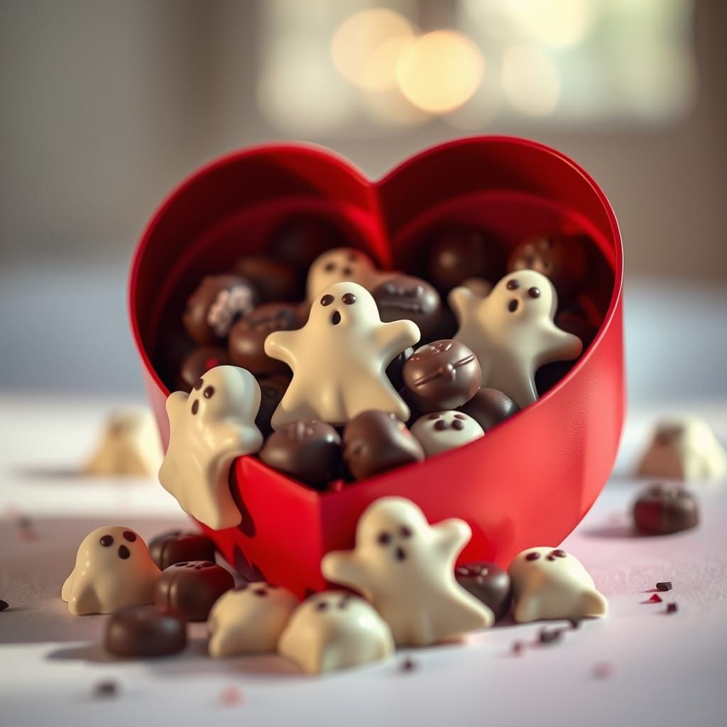 Red Heart Box Filled With Ghost Chocolates