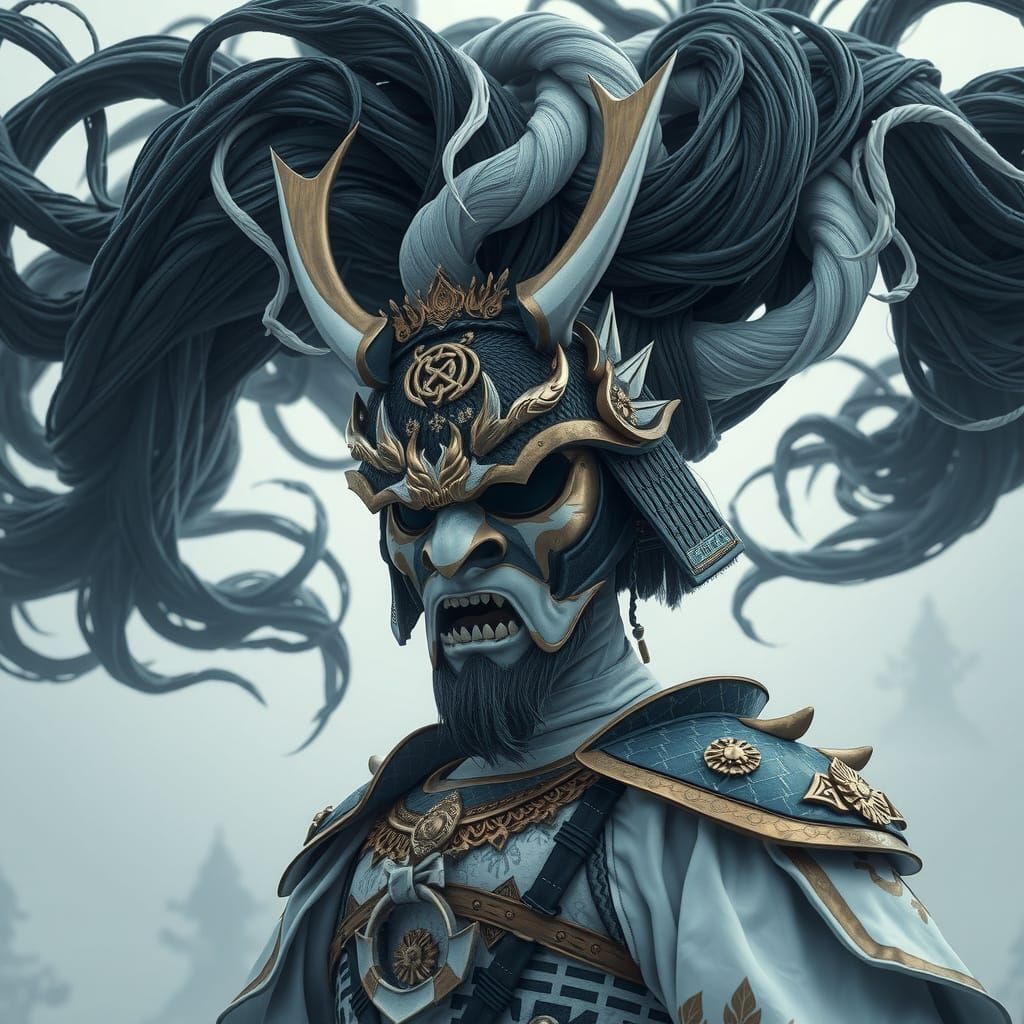 Dragon Samurai Mask with Flowing Hair