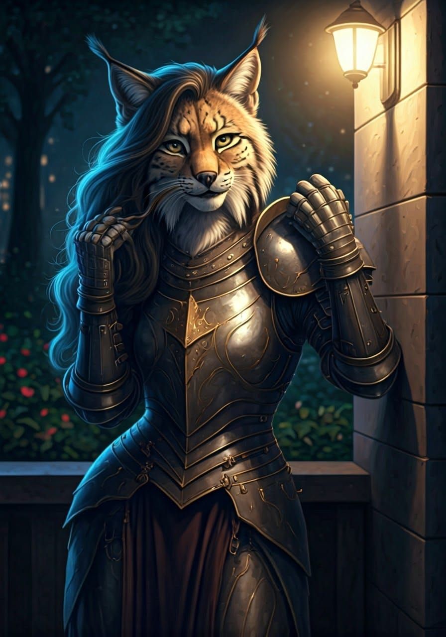 Anthropomorphic Lynx Knight in City Park