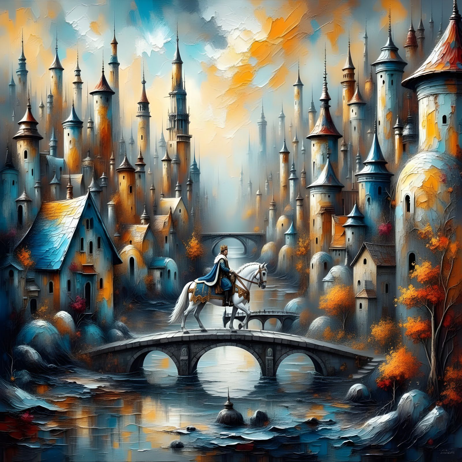 Surreal Dream City Impasto Oil Painting