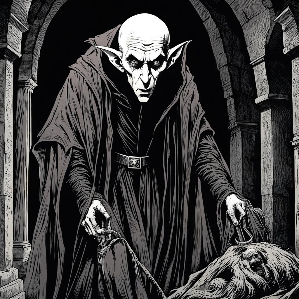 Nosferatu Vampire Prowling in Crypt