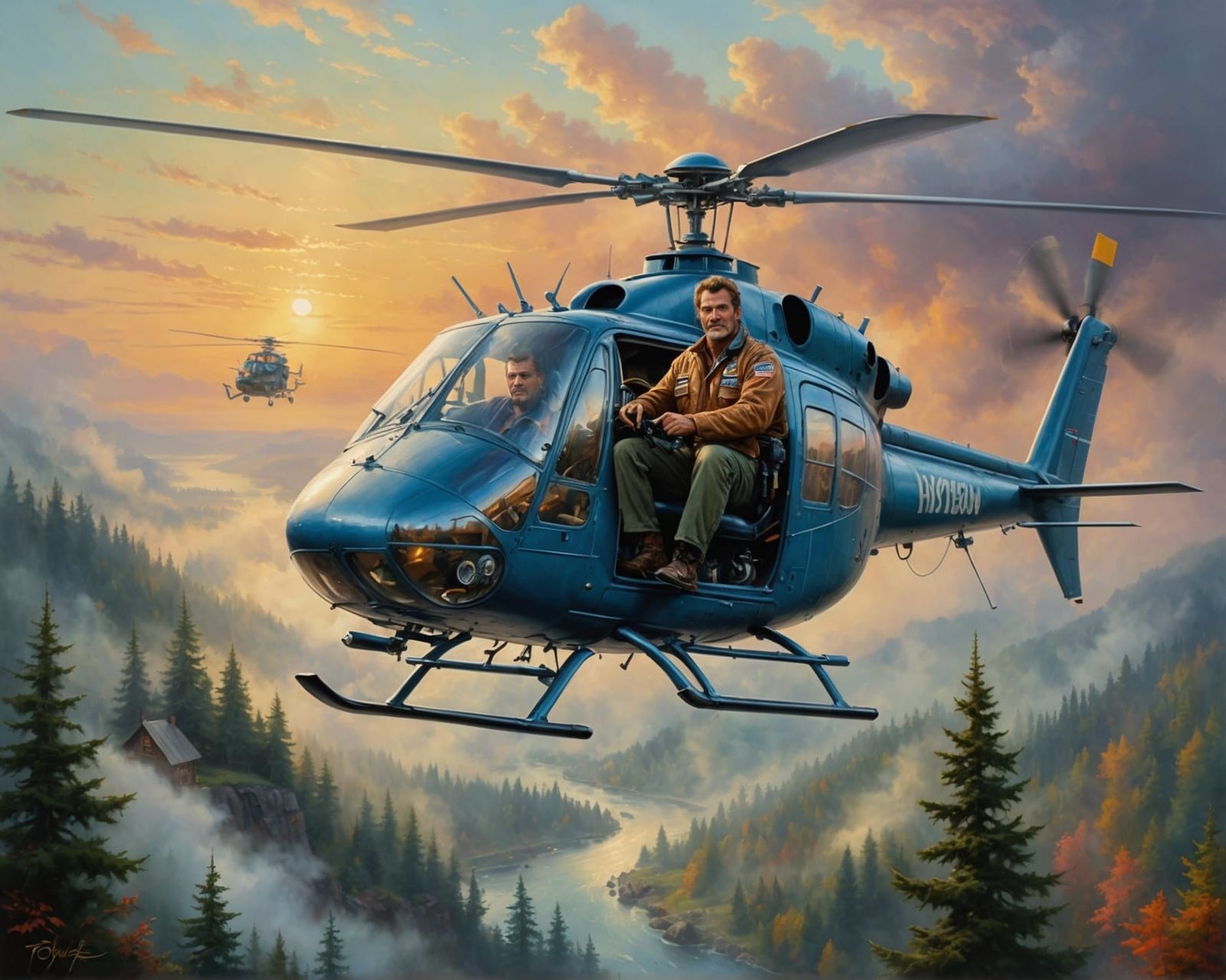 Middle Aged Pilot in Ethereal Oil Painting