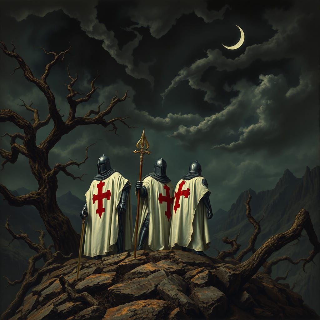 Knights Stand Vigil in a Dark, Foreboding Landscape