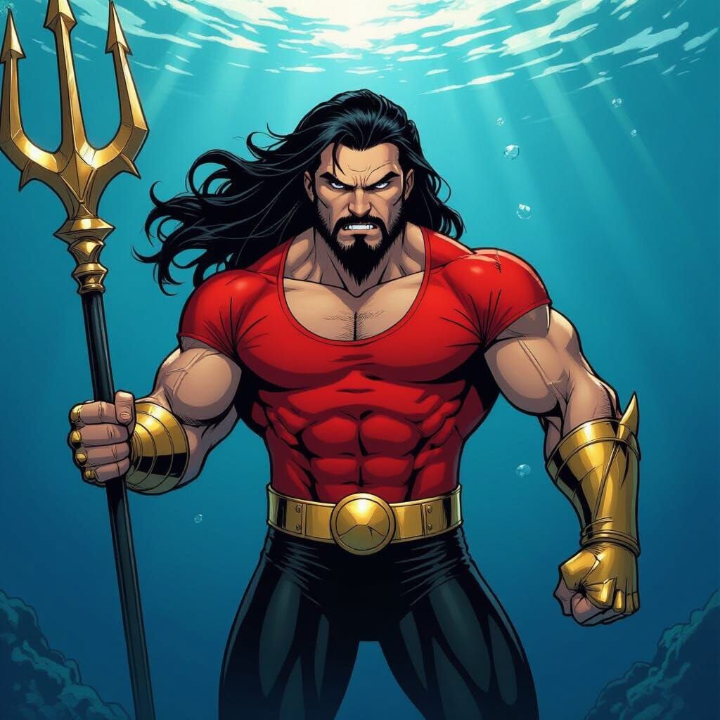 Muscular Trident Holder in Comic Book Style