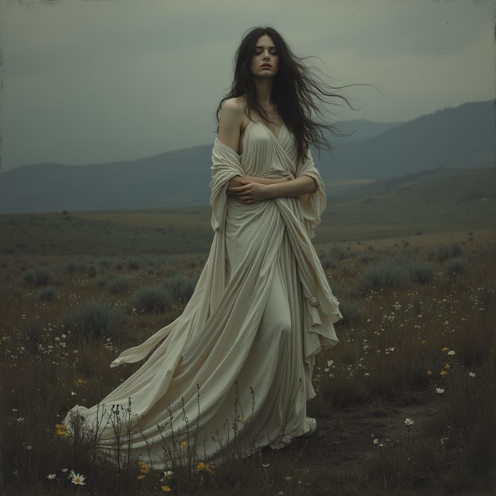 Greek Goddess Persephone in the Underworld Landscape