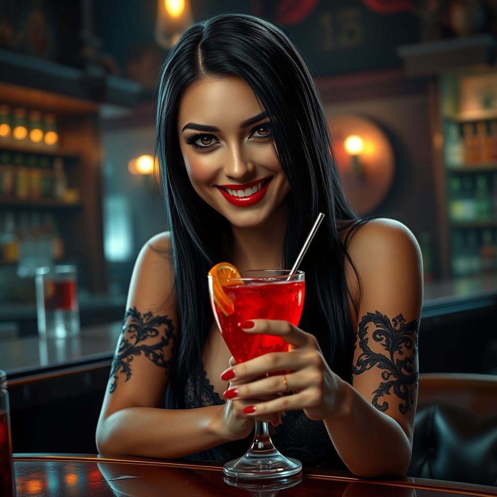 Seductive Vampire Siren at a Mystic Bar, in Fantasy Concept....