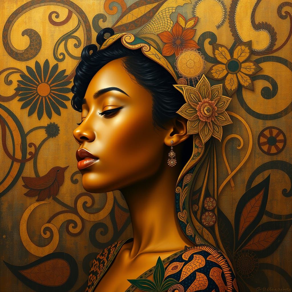 A Contemplative Woman in Art Nouveau Elegance