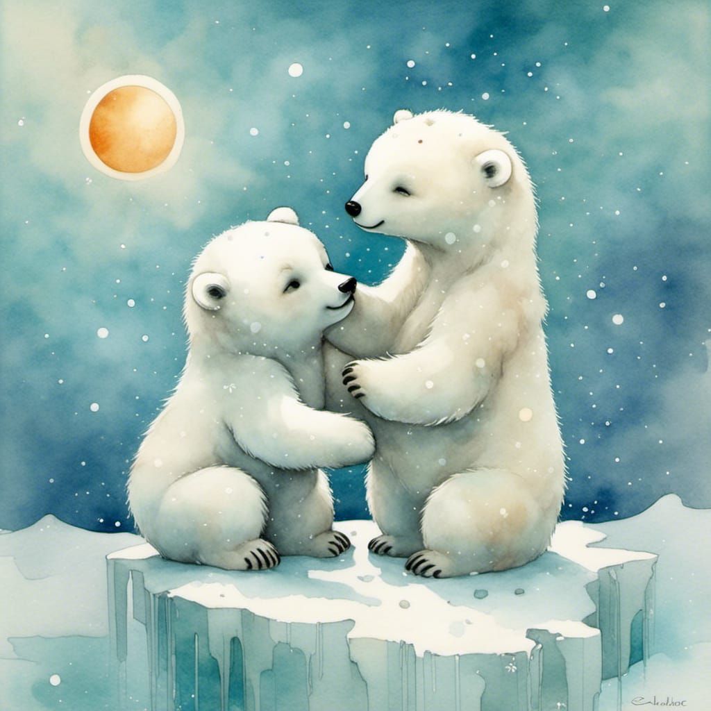 Chibi Polar Bears Play on Snowy Ice