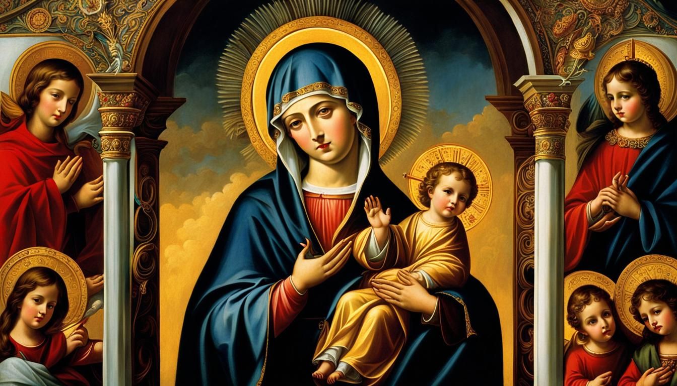 Virgin Mary Protecting Against Evil Forces