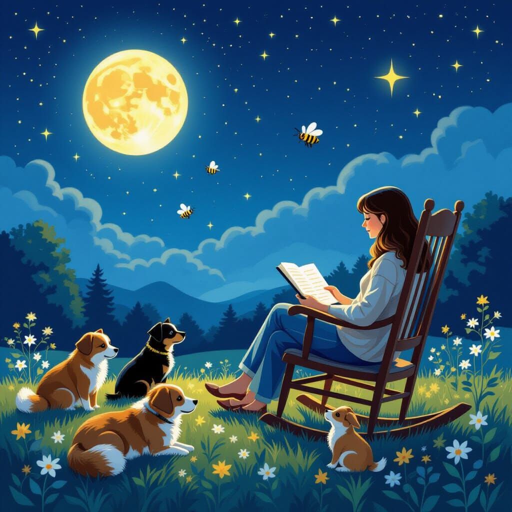 Ethereal Night Scene with Animals and Celestial Light