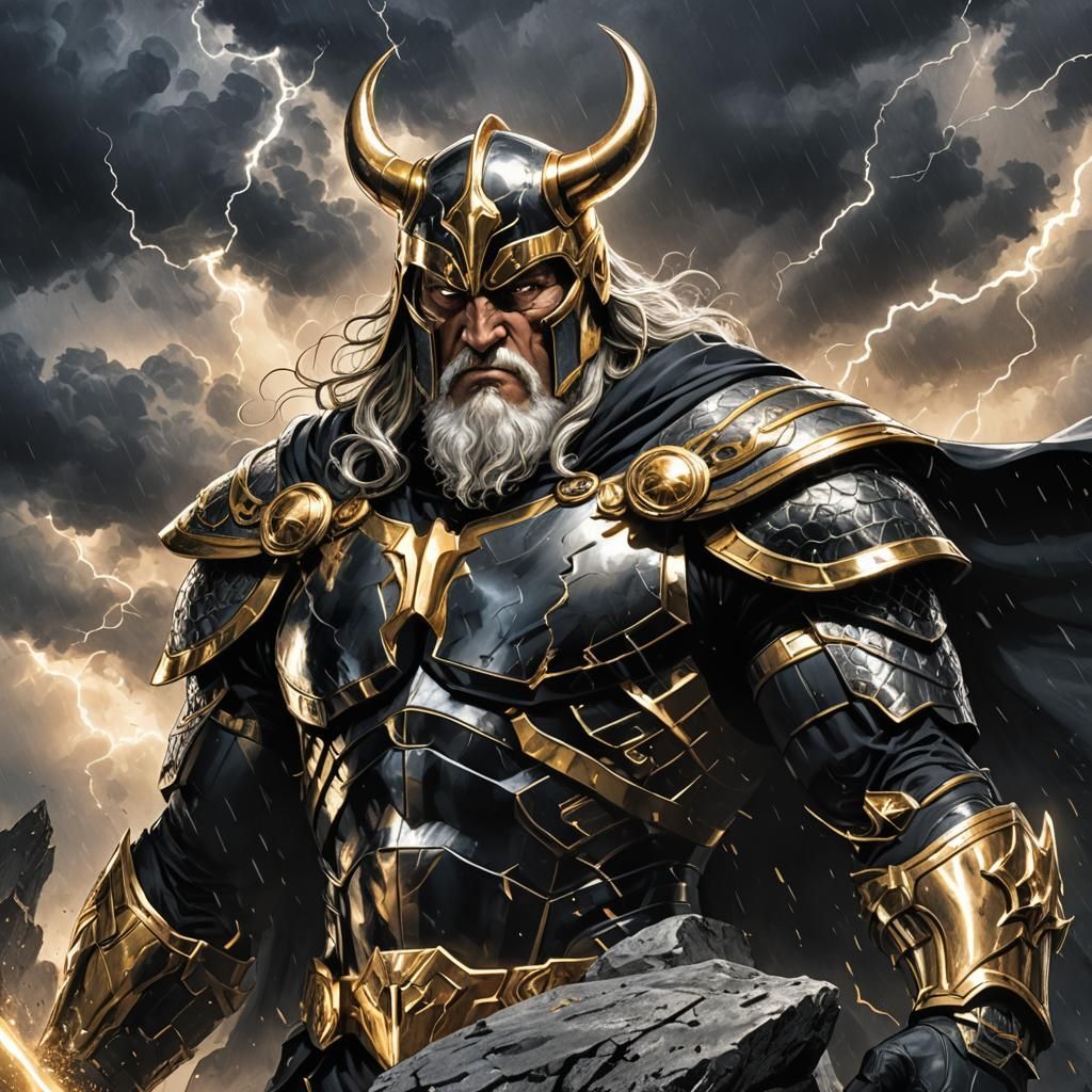 Odin, Powerful God in Black and Gold Armor