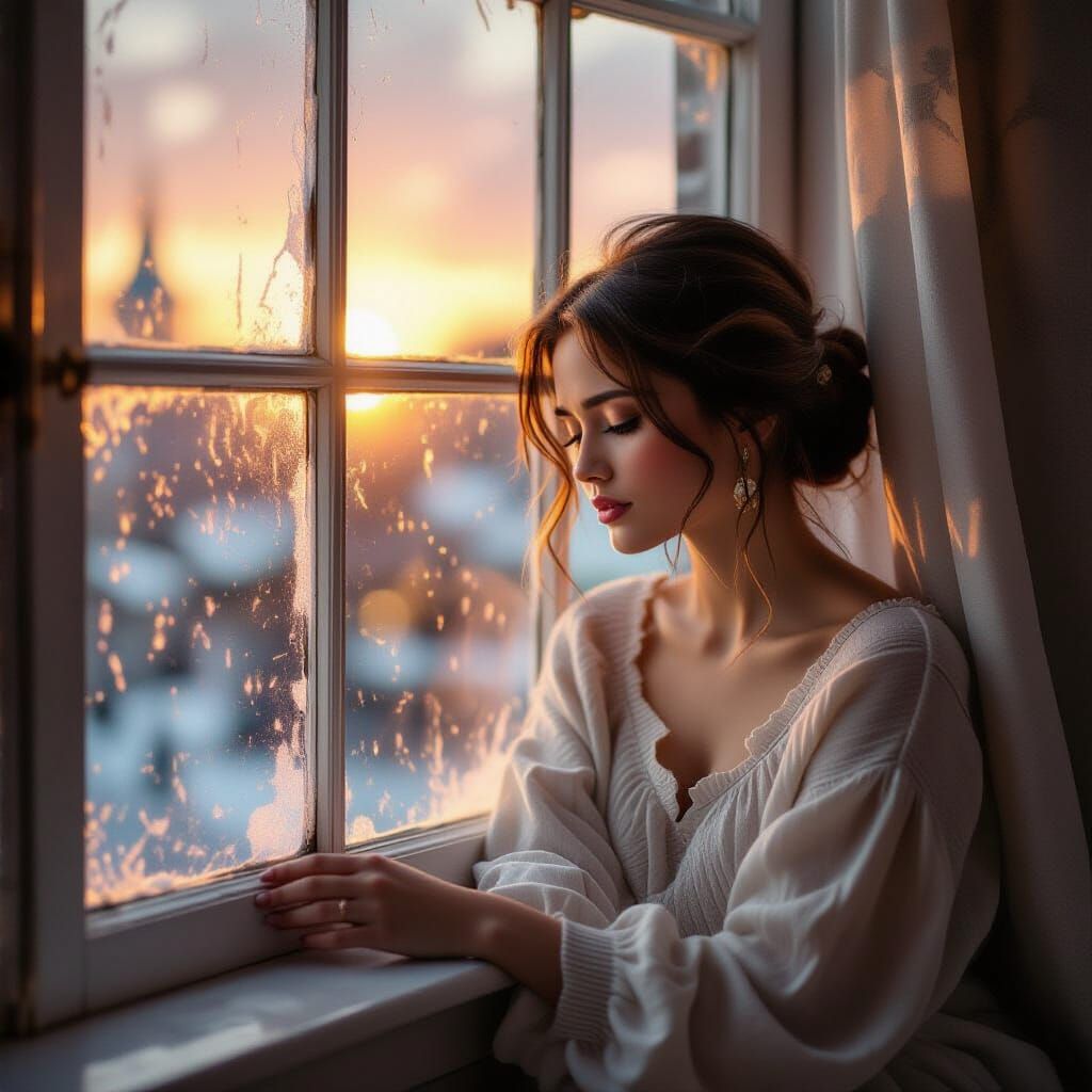 Ethereal Impressionistic Woman in Golden Hour Light