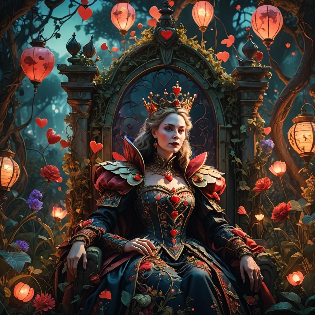 Queen of Hearts Portrait in Overgrown Garden