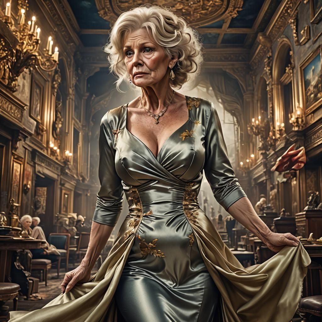 Blonde Granny in Satin Dress: Digital Matte Painting