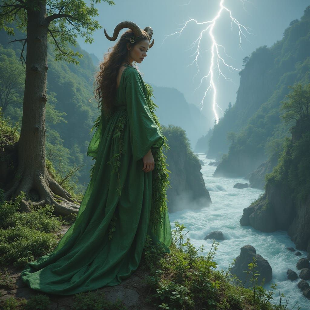 Nature Goddess Summons Spirits in Fantasy Art Nouveau