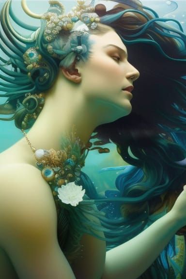 Hyperrealistic Mermaid Underwater in Digital Art Style