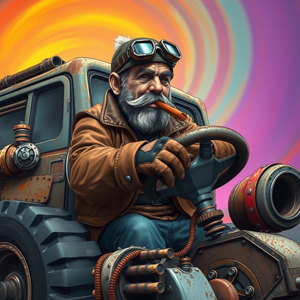 Weathered Survivor Cruises Mad Max-Inspired Post-Apocalyptic...