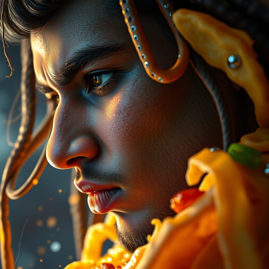 Vibrant Supreme Nachos Portrait in Triadic Colors