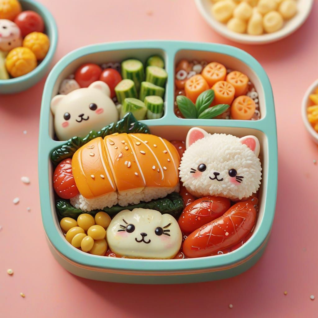 Adorable Bento Box in Japanese Kawaii Style