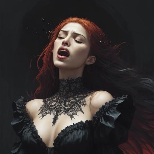 Ecstatic Bare Gothic Woman: Realistic Oil Painting