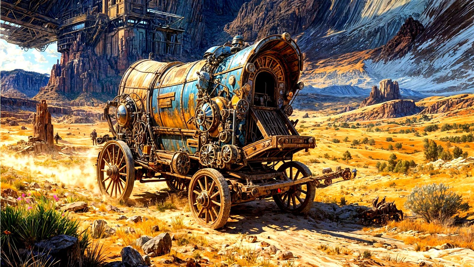 An old western conestoga wagon on the Oregon Trail.