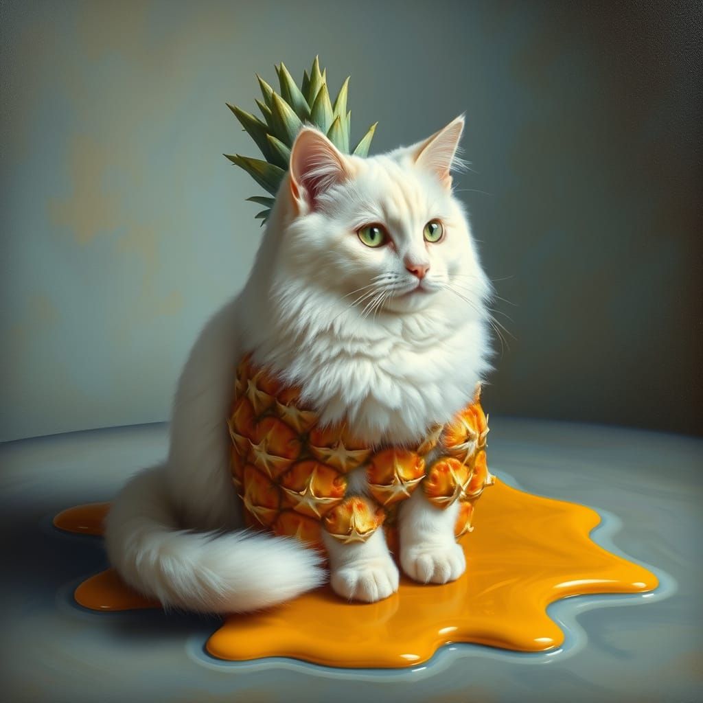 Surrealist Fusion of Cat and Pineapple in Dreamlike State