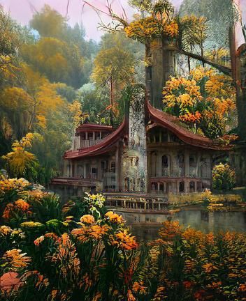 Palace by River in Forest, 3D Shading