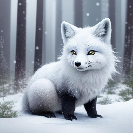 Chubby Arctic Fox Portrait in Snowy Forest