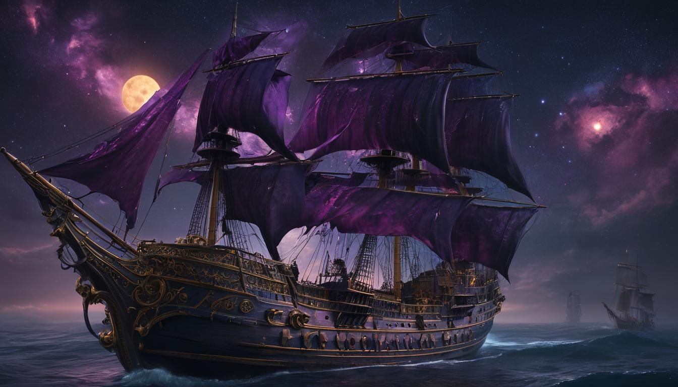 Ornate Ship Sailing on a Cosmic Sea