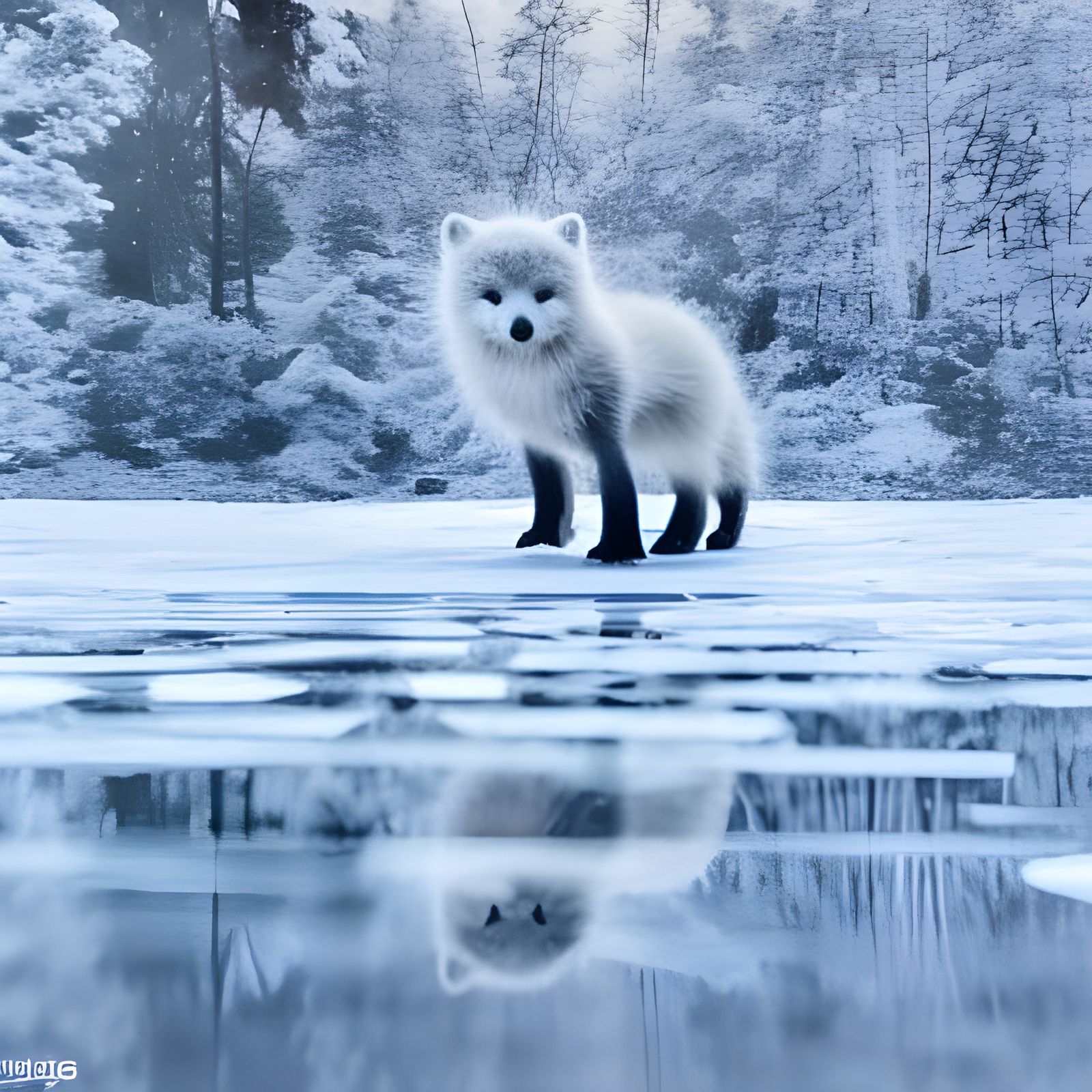 Adorable Arctic Fox in Snowy Forest: 8K Render