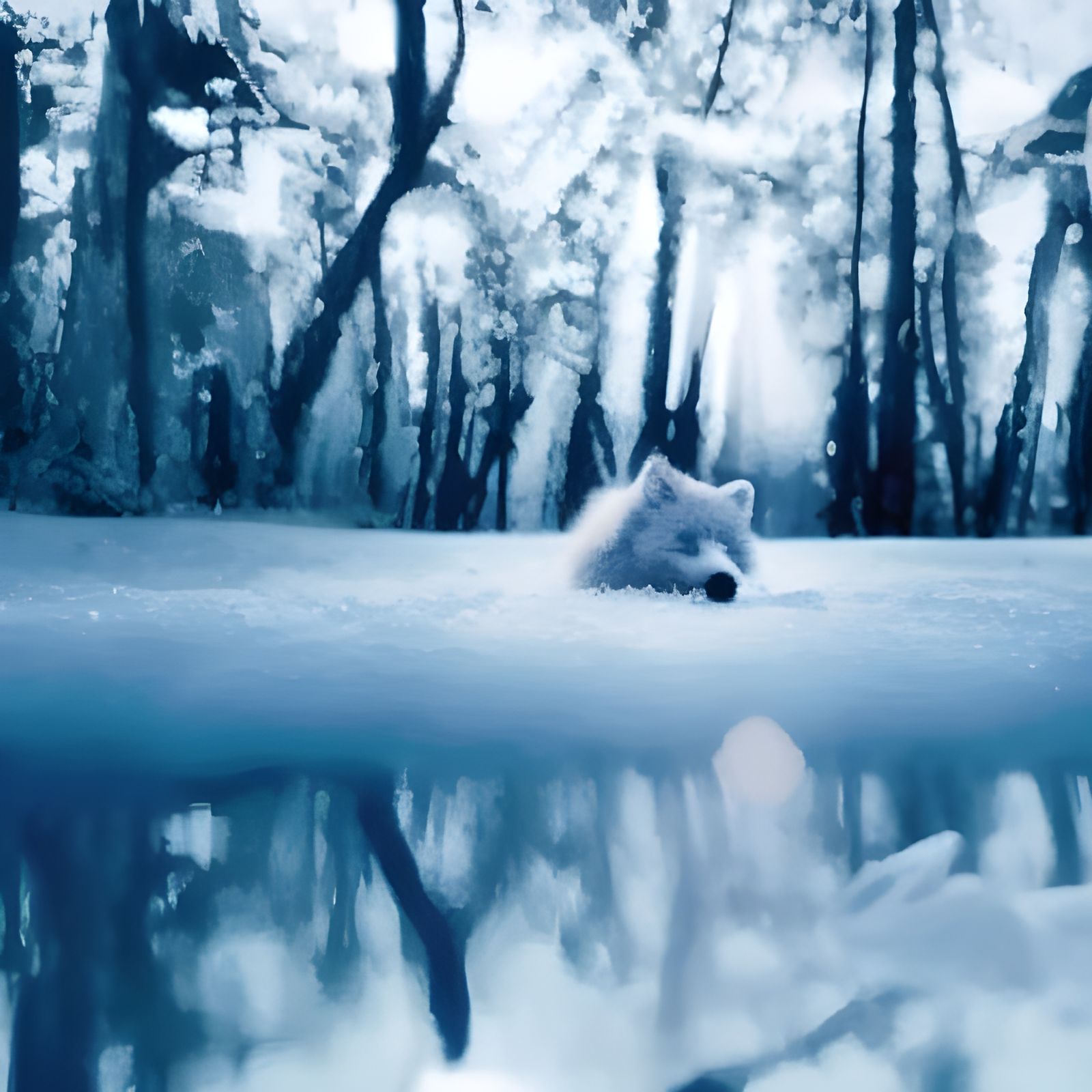 Adorable Arctic Fox in Snowy Forest Scene