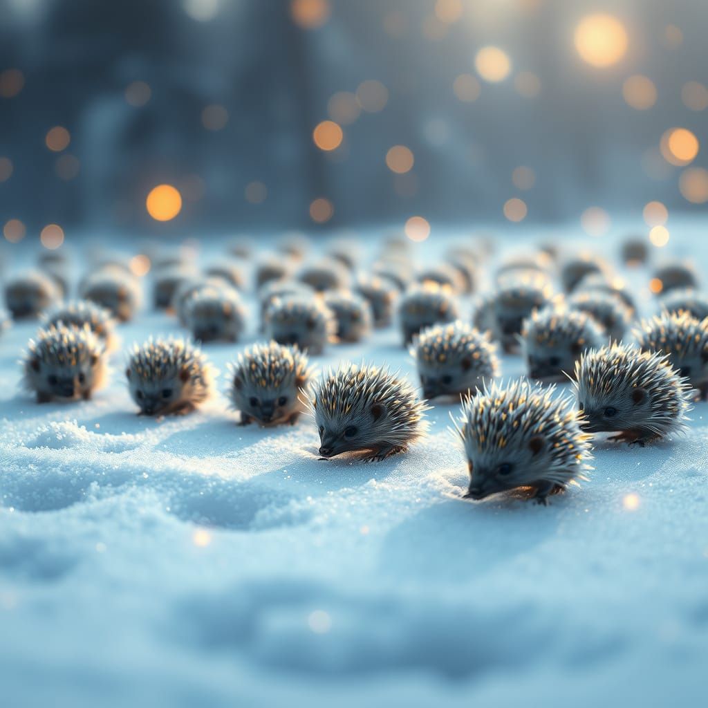 Whimsical Winter Wonderland of Iridescent Hedgehogs