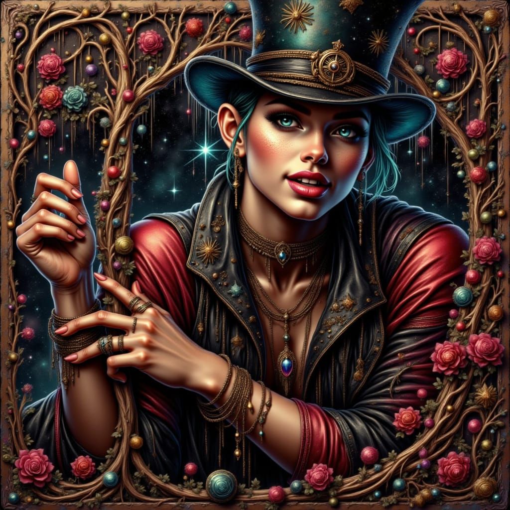 Cyberpunk Joker Card in Art Nouveau Style