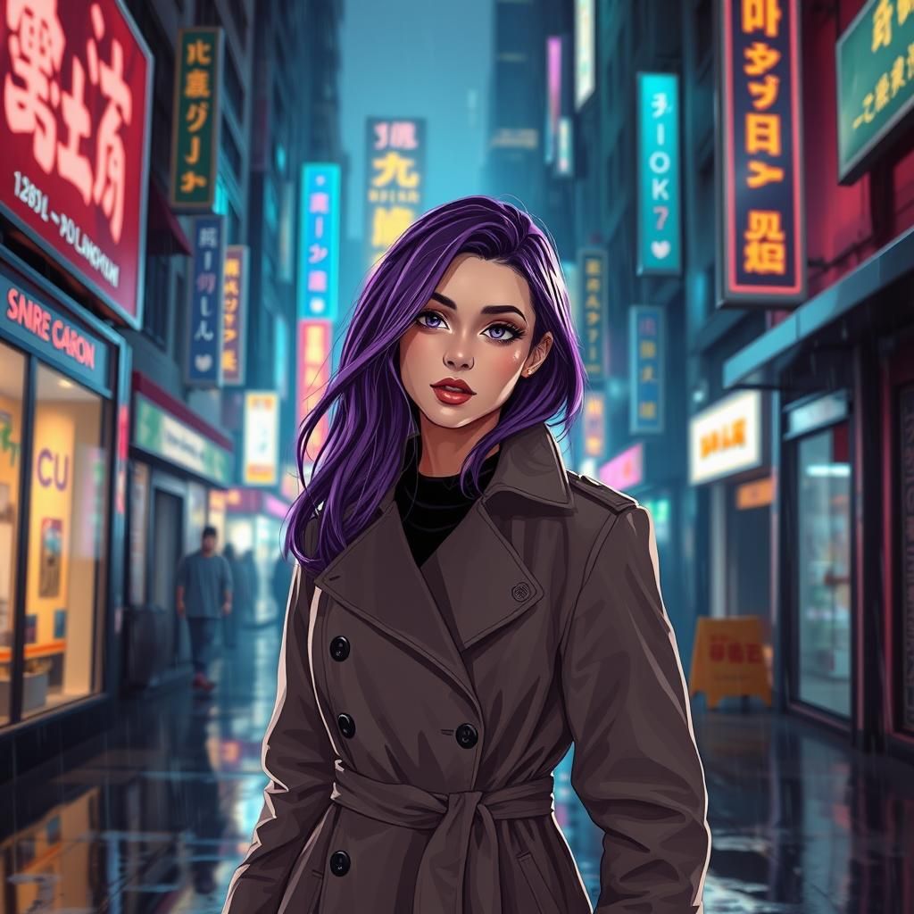 Cyberpunk Woman in Neon Cityscape