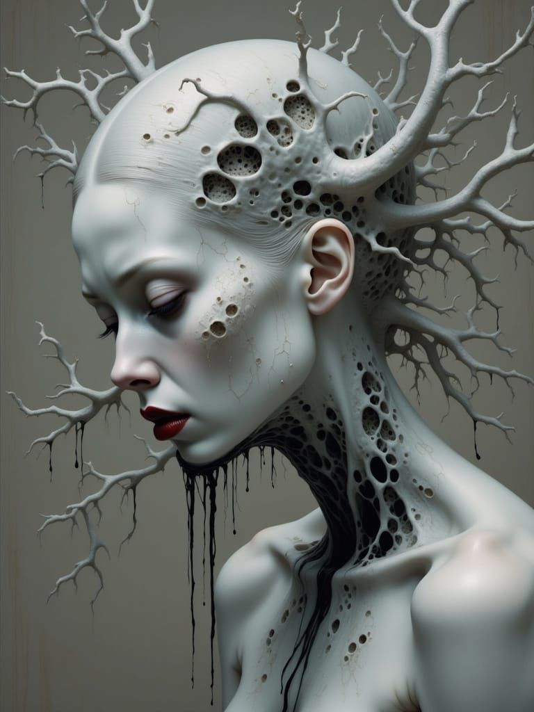 Surreal Portrait of Despairing Woman with Cracked Skin